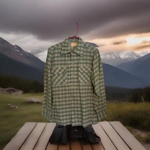 Camisa de Tablero Pendleton Años 50 Pequeña Hombres Verde A Cuadros Lana Cuello Lazo Bolsillo con Solapa - Imagen 1 de 12