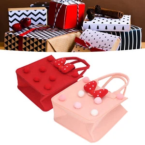 Reusable Felt Gift Bag Bow Fuzzy Ball Decor Foldable Storage Shopping Bag - Picture 1 of 18