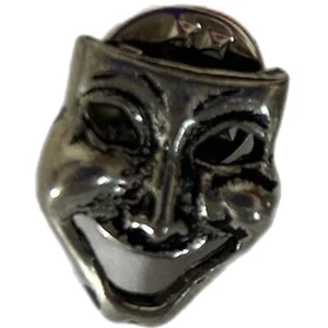 Máscara de comedia broche pin teatro drama tono plateado - Imagen 1 de 3