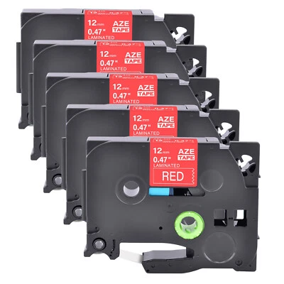 Cinta de etiqueta blanca sobre roja compatible con 5 piezas Brother P-Touch TZ-435 TZe-435 12 mm Foto 1 de 4