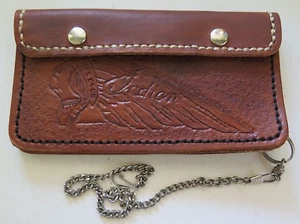 Vintage Indian Motorcycle Hand Tooled Leather Wallet w/Chain - Picture 1 of 7
