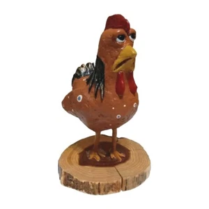 Chicken Gift Folk Art Rooster Figurine Funny Farm Animal Statue OOAK Handmade - Picture 1 of 8