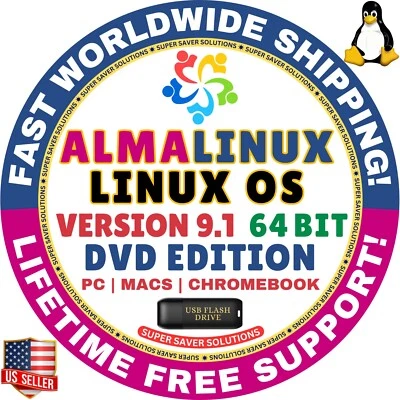 Alma Linux OS 9.1 | USB Flash Drive | DVD EDITION | AMD64 | MAC, PC | AlmaLinux - Image 1 of 3