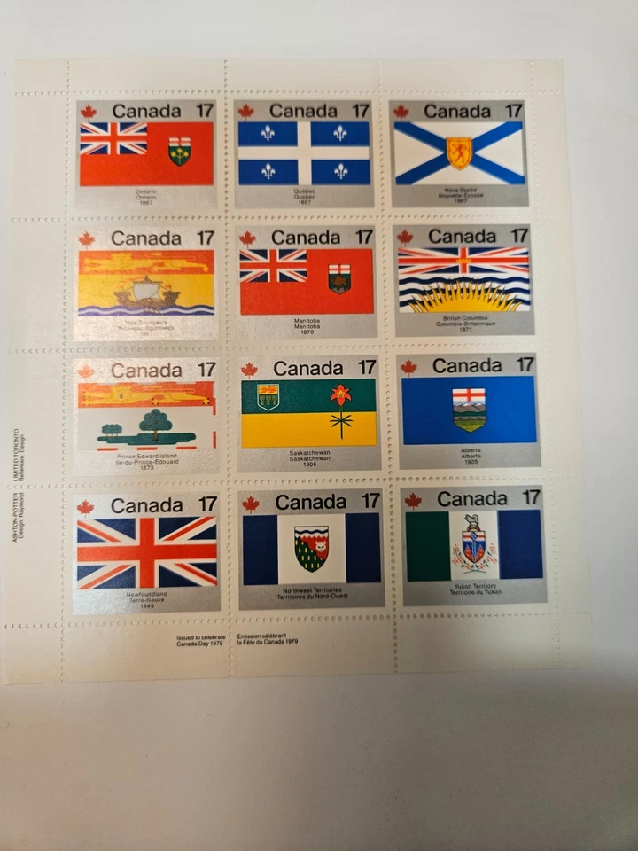 Canada 1979 Provincial & Territorial Flags, MNH Field Stock pane of 12, sc#832a - Image 1 of 1