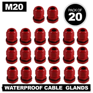 20 X ROT 20 MM IP68 M20 WASSERDICHT KOMPRESSION KABEL STOPFVERSCHRAUBUNG KONTERMUTTER - Bild 1 von 2