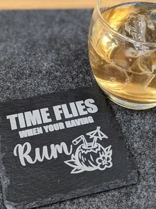 Time Flys Rum Design Slate Table Coaster - Gift Birthday Christmas Fathers Gift - Picture 1 of 2