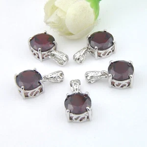 60% Off Best Price 5 Pieces Round Natural Red Garnet Silver Necklace Pendants - Picture 1 of 10