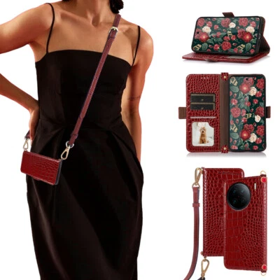 For VIVO Genuine Leather Crossbody Wallet Case Bling Crocodile Pattern - Image 1 of 4