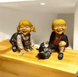 Candy Designs, Norway~Girl Boy Kittens Hand Painted Resin Figurines~ READ - Picture 1 of 3