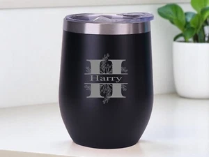 Personalised Initial 12oz Black Insulated Travel Cup Mug Hot Cold Coffee Tea - Picture 1 of 3