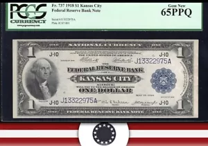 1918 $1 KANSAS CITY FRBN "GREEN EAGLE" FEDERAL RESERVE PCGS 65 PPQ Fr 737 22975 - Picture 1 of 3