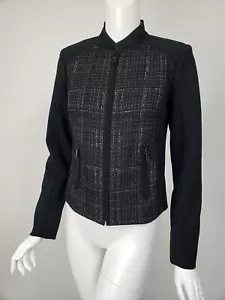 CARLISLE Jacket Black Crepe Boucle Tweed Panel Zip Front sz 2 - Picture 1 of 4