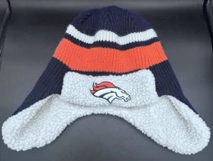 Denver Bronco Strick Sherpa Hunter Wintermütze NFL Streifen mit Ohrenklappen Logo - Bild 1 von 9