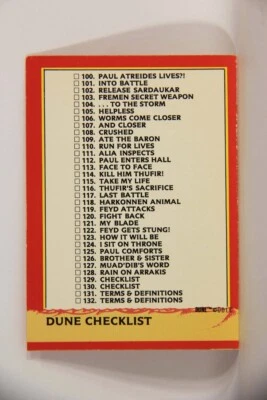 Dune 1984 Trading Card #130 Dune Checklist L014435 - Image 1 of 2