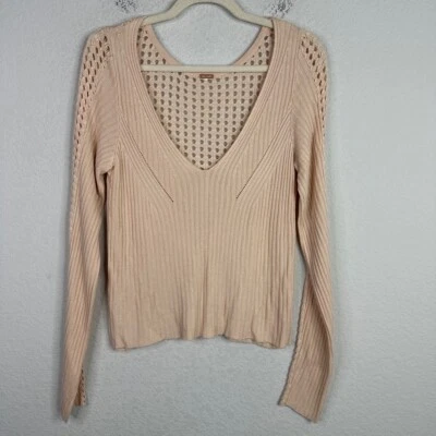 Suéter Free People Mujer Pequeño Rosa Melocotón Estrella Acanalado Tejido Boho Romántico Foto 1 de 4