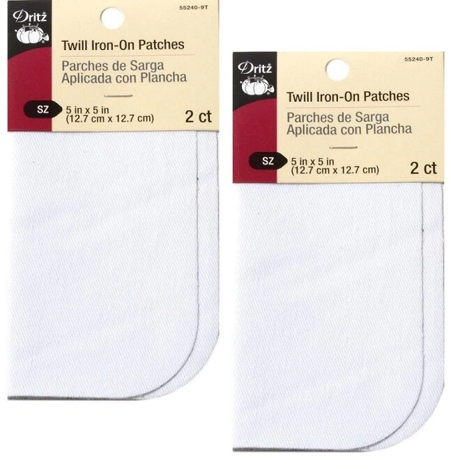 Lot of 2 ~ Dritz Iron-On Patches  4 Total Patches 5" x 5" each White - Image 1 of 1