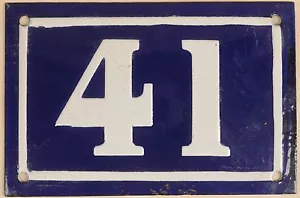Old blue French house number 41 door gate plate plaque enamel metal sign c1950 - Picture 1 of 1