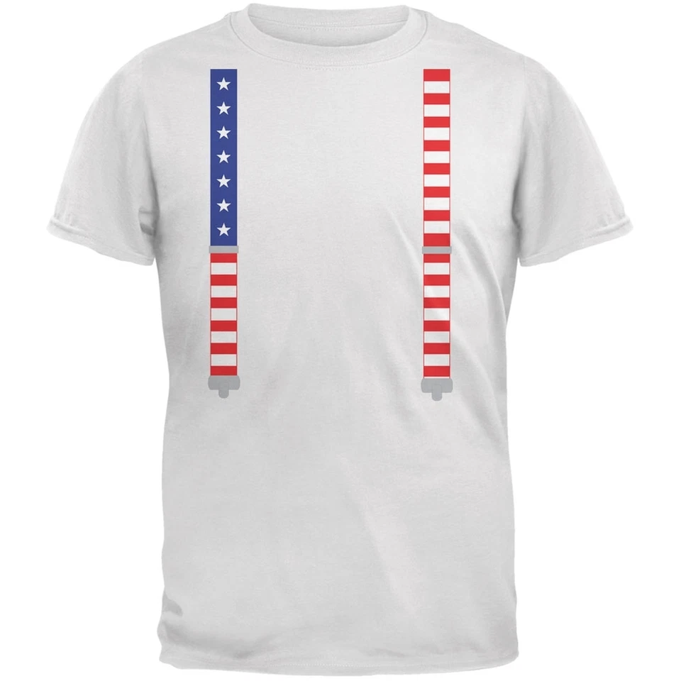4th of July American Flag Suspenders White Youth T-Shirt - Image 1 of 1