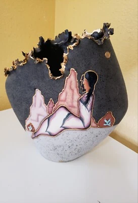 Jarrón Bill Standefer Original Estilo Santa Fe Oro 22k  Foto 1 de 4