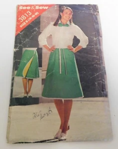 Vintage Butterick Cut Pattern 3813 See & Sew Wrap around Skirt Size B 14-16-18 - Imagen 1 de 2
