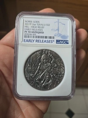 2017 P Norse Goddesses HEL HIGH RELIEF ANTIQUED 2Oz Silver $2 COIN NGC PF70 ER - Image 1 of 4