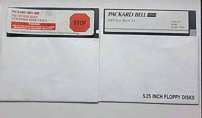 (2) Disquetes Packard Bell PB-WORKMAN Utilidades VS.3.2 y PBVGA-MULTI  Foto 1 de 3