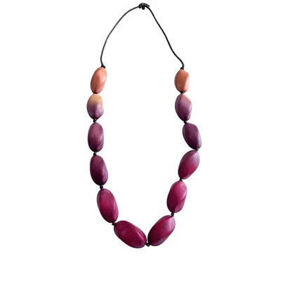 Collar Sylca rojo naranja ombre ovalado madera nuevo sin etiquetas Foto 1 de 4