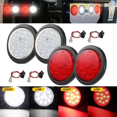 4x 4" Red White 12 LED Round Tail Rear Stop Brake Lights 12V Truck Trailer Lamps Foto 1 de 4