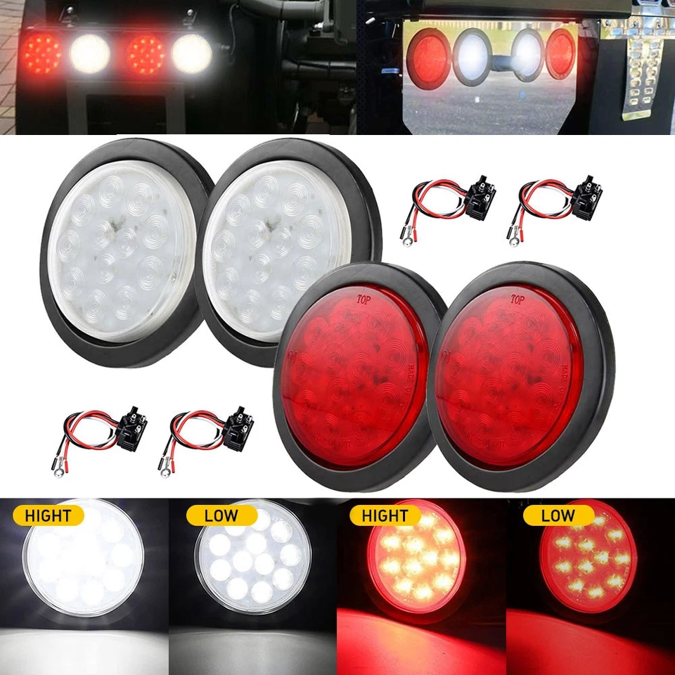4x 4" Red White 12 LED Round Tail Rear Stop Brake Lights 12V Truck Trailer Lamps Foto 1 de 4