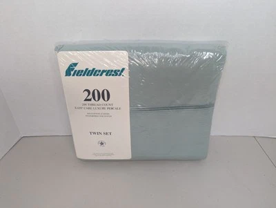 Vintage Fieldcrest 200 Luxury Percale Mint Green Satin Trim Twin Sheet Set - Image 1 of 4