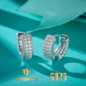 Moissanite Huggie Hoop Earrings 925 Sterling Silver 1.28 CTW GRA Certified New - Picture 1 of 10