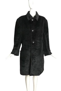 GIANNI VERSACE- 1990s Black Faux Fur Coat, Size 10 - Picture 1 of 6