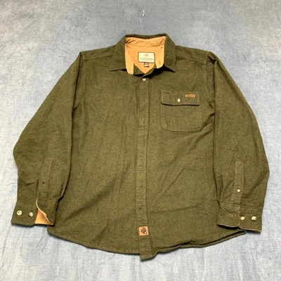 Legendary Whitetails Shirt Men Medium Olive Green Cotton Split Pleated Button Up - Image 1 of 4
