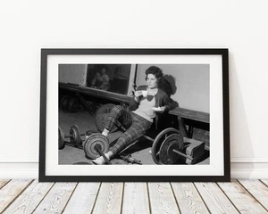 Vintage Photo - 1950's Women Workout Fitness Exercise Weights Weightlifting - Picture 1 of 1