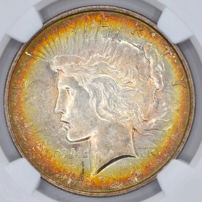 1924 $1 Peace Dollar NGC MS63 - Fantastic Dual Sided Toning - Image 1 of 4