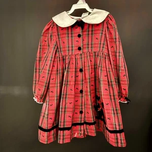 Vestido para niña Scottie a cuadros negro rojo tartán y lazos talla 5 con bordado - Imagen 1 de 8