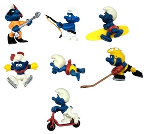 Lote De 7 Estatuillas De Colección De Los Pitufos Personajes Peyo PVC Patinaje Hockey Surf y M - Imagen 1 de 10