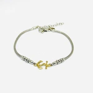 Bracciale Uomo Argento 925 e Oro Giallo 9 kt Centrale Ancora _AGB017 - Picture 1 of 4