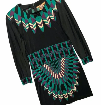 Tory Burch 100% Silk Feather Print Sheath Dress Aztec Southwestern Stretch Sz M - Image 1 of 4