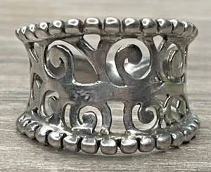 NF Sterling 925 Thailand Studded Open Work Swirl Concave Cigar Band Wide Ring - Picture 1 of 13