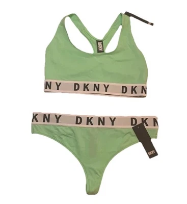 DKNY уютный бойфренд спортивная спина бюстгальтер стринги трусики комплект зеленый большой новый с Ярлыками - Изображение 1 из 4