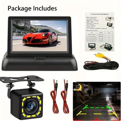 Backup Camera Car Rear View HD Parking System Night Vision 4.3" Foldable Monitor - Image 1 of 4