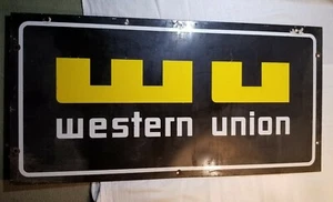 VINTAGE WESTERN UNION ADVERTISING DOUBLE-SIDED PORCELAIN DEALER SIGN 30" x 15" - Picture 1 of 9