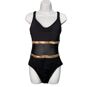 Bleu Rod Beattie NWT Womens Don't Mesh With Me Black Rose Gold 1-Piece Swim 14 - Picture 1 of 10