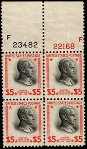 US #834 $5 Calvin Coolidge PB4 #23482-22168 MNH VF  - Picture 1 of 2