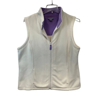 Chaleco Laura Scott Mujer XL Blanco Púrpura Cremallera Completa Frontal Vellón Prendas exteriores en relieve Foto 1 de 4