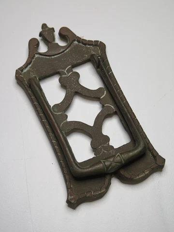 Vintage Architectural Salvage Brass Rectangular Door Knocker - Peep Hole Cover