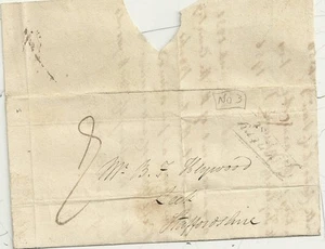 1832 COVENTRY PENNY POST & No 3 R/H OF BEDWORTH PART LETTER > B HEYWOOD AT LEEK - Picture 1 of 2