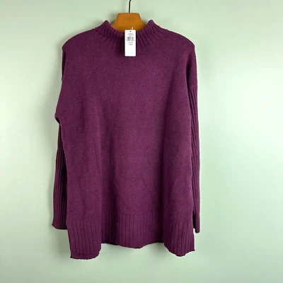 NEW LL Bean Women's The Essential Sweater Turtleneck Charcoal Heather Wine Large - Image 1 of 4
