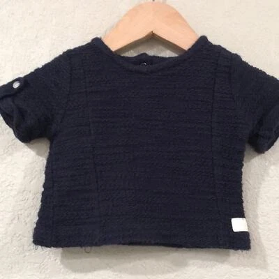 7 For All Mankind 婴儿尺寸 6-9M 海军蓝毛衣上衣 100% 棉 — 第 1/4 张图片